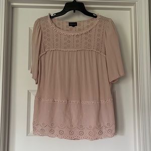 Artesia Blush Pink Boho Blouse Top Eyelet Lace Sz Medium